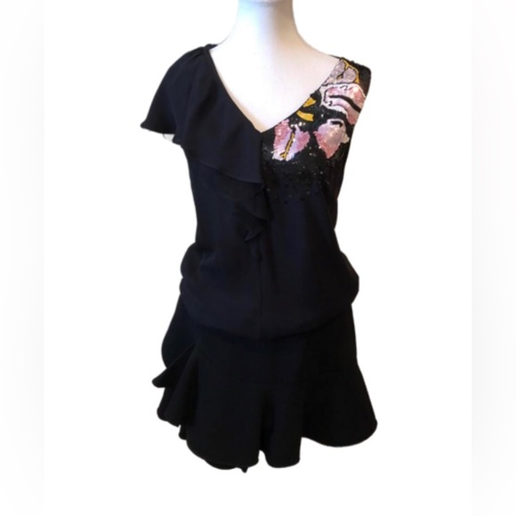 NWT Emilio Pucci Black Silk Top with Multicolored Sequins on one shoulder size M - Picture 3 of 12